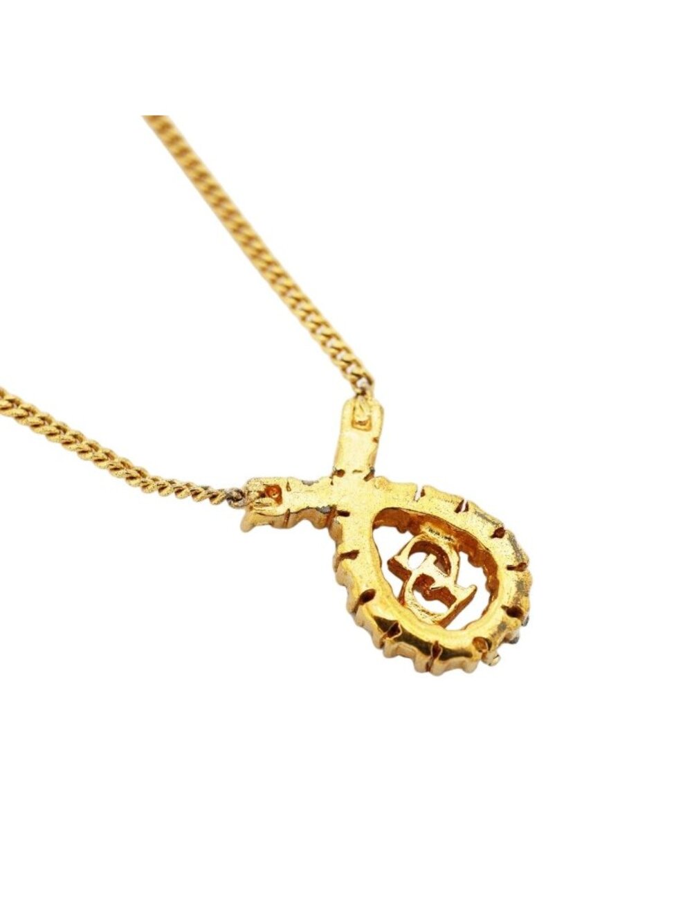 Dior Necklace CD Logo Gold Plated Line Stone - Picture 2 of 6